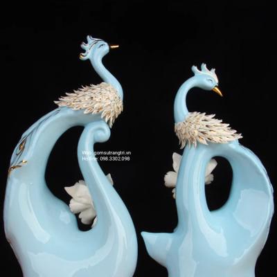 tượng đôi chim công, tượng sứ trang trí nhà cửa, tượng chim công